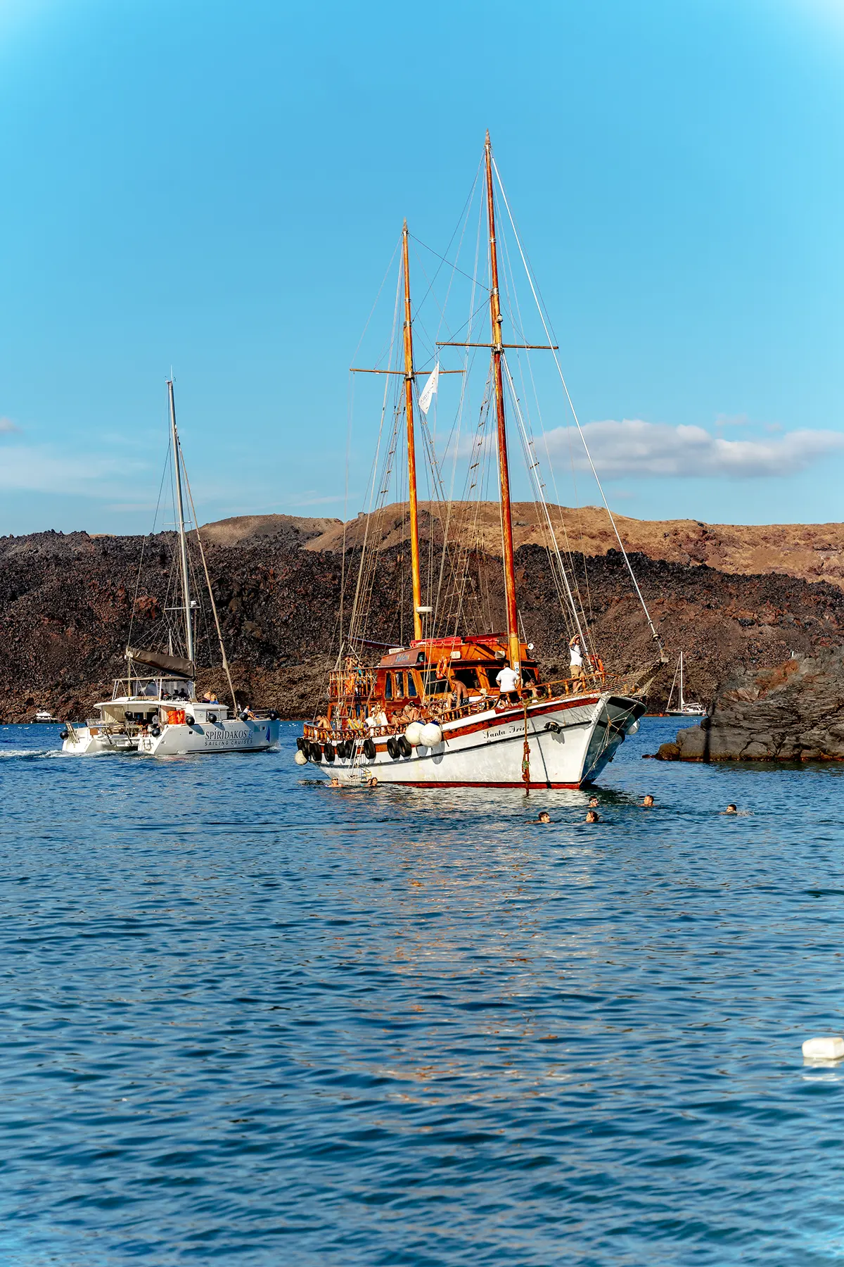 Private catamaran Santorini morning