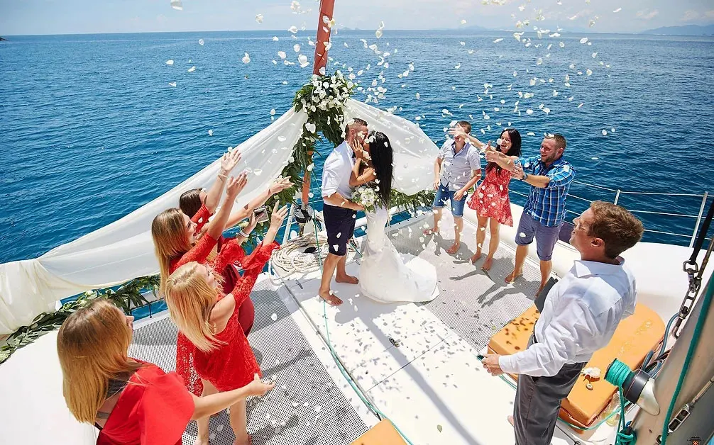 Yacht wedding Santorini catamaran